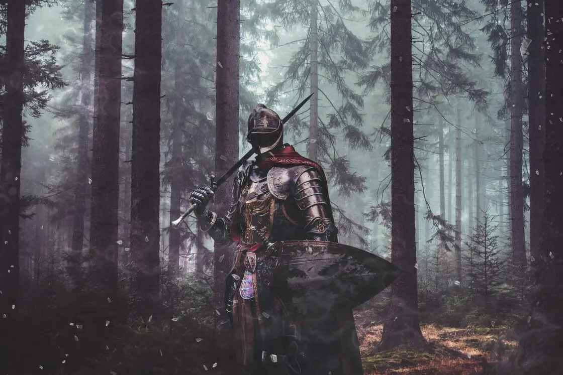 黒い森でこちらを睨む騎士の画像